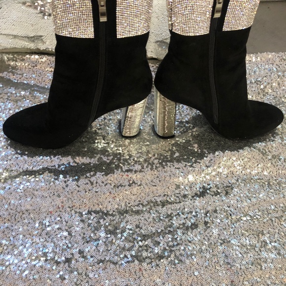 Black and silver heel ankle boots size 8 - Picture 1 of 5